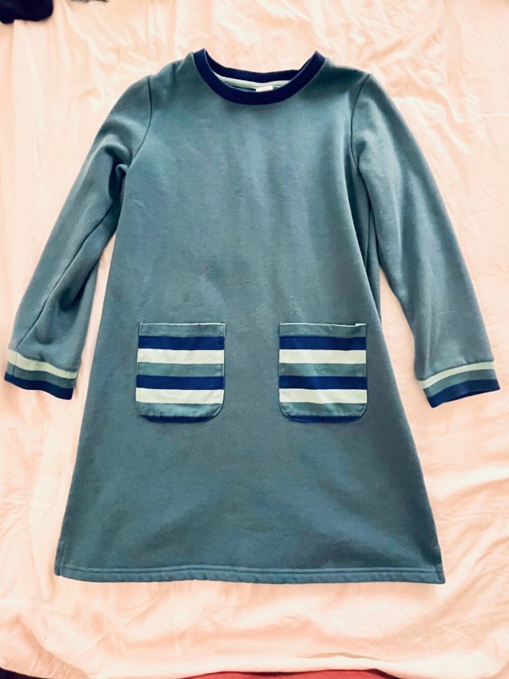 Leveret Striped Blue Fleece Dress